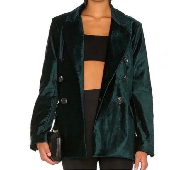 Free People NWT Jade Green Velvet Ashby Double Breasted Oversized Blazer Small - Picture 2 of 10